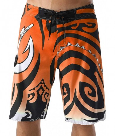 Board Shorts Men's Swim Trunks Beachwear Quick Dry Hawaiian Printed - Orange - CN1889KXYYO $36.00