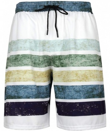 Board Shorts Men's Quick Dry Swim Trunks Long Palm Beach Board Shorts Bathing Suit - Stripes White - CL18WCE8RHT $34.91