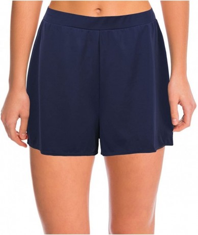 Board Shorts Women's Solid Color Waistband Tankini Boyleg Swimsuit Boardshorts with Briefs - Navy Blue - CB189SKI9A8 $35.55