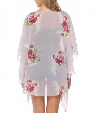 Cover-Ups Women's Lightweight Chiffon Cover Up Sheer Kimono 3/4 Sleeve Cardigan - Floral Print_1 - CF18TLKX7LT $32.96