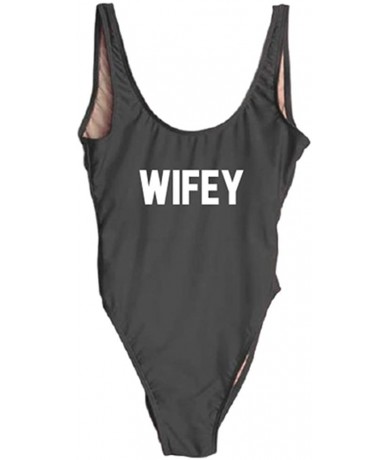 Racing Wifey One Piece Swimsuit Women Swimwear High Cut Low Back Bathing Suit Girls Beach Wear Monokini Wifey02 black wh - C4...