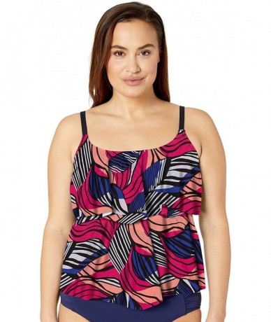 One-Pieces Women's Plus Size 2-Tiered Ruffle Tankini Swimsuit Top- Fuchsia//Zebra Leaf- 24W - C118Y2538G9 $89.13