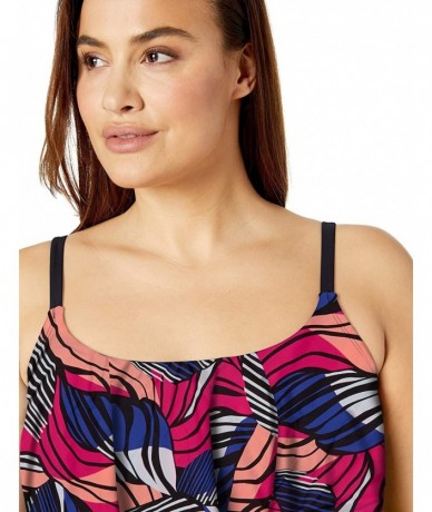 One-Pieces Women's Plus Size 2-Tiered Ruffle Tankini Swimsuit Top- Fuchsia//Zebra Leaf- 24W - C118Y2538G9 $89.13