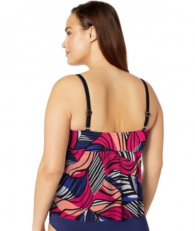 One-Pieces Women's Plus Size 2-Tiered Ruffle Tankini Swimsuit Top- Fuchsia//Zebra Leaf- 24W - C118Y2538G9 $89.13