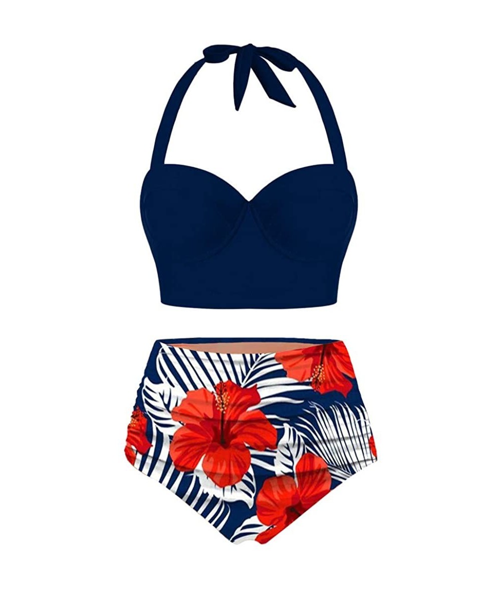 Sets Women Corrugated Pleated Tube Up One Pieces Bikini Swimwear Set Beachwear - Navy - CM196SZT8NC $26.35