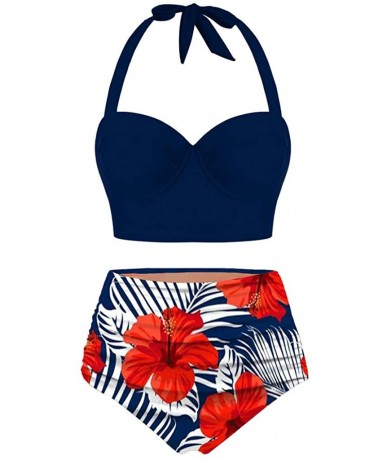 Sets Women Corrugated Pleated Tube Up One Pieces Bikini Swimwear Set Beachwear - Navy - CM196SZT8NC $26.35