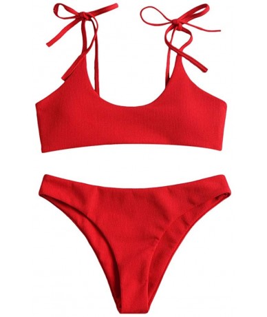 Racing Bathing Suits Women's Two Piece Print Sexy Split Bikini Beachwear Scoop Neck 2 Pieces Push Up Swimsuit - Red - CL18UNM...