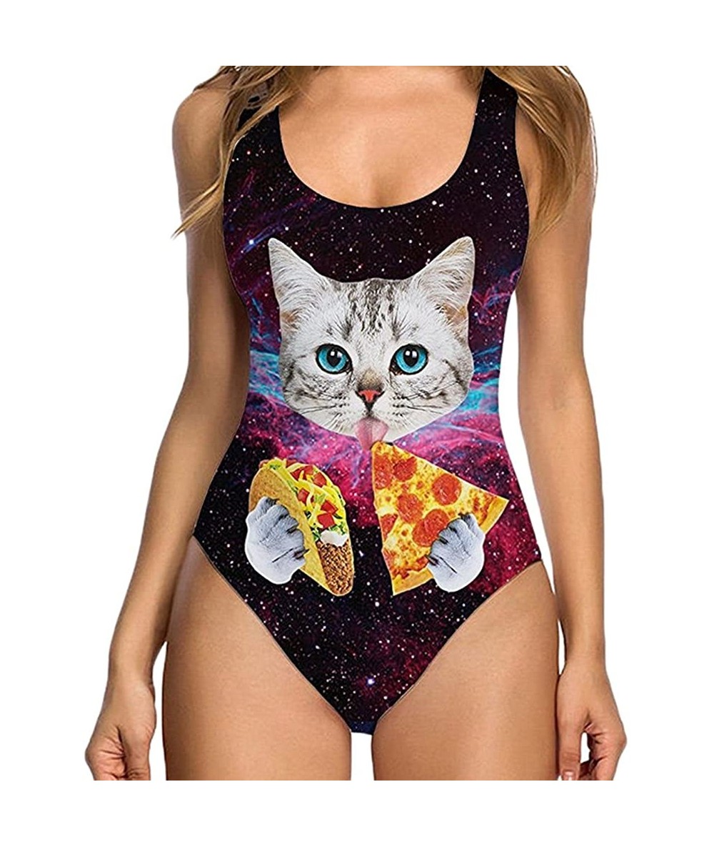 One-Pieces Women Sexy High Cut Vintage One Piece Swimsuit Printed Funny Bathing Suit Monokini Swimwear - Cat - CB18E6EOW90 $2...