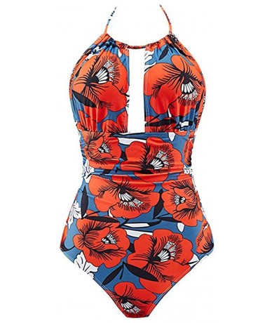 Racing Women's One Piece Swimwear Backless Tummy Control Monokini Swimsuits - Red - CH18SZHD3CG $36.15