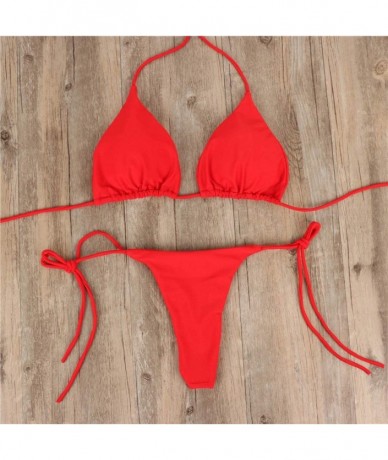 Sets Beachwear for Women Lady Bandeau Bandage Bikini Push Up Brazilian Swimsuit Bodysuits Tankini Swimwear Monokini Red - C41...