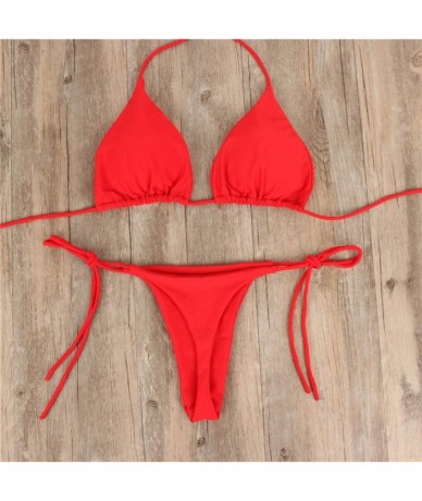 Sets Beachwear for Women Lady Bandeau Bandage Bikini Push Up Brazilian Swimsuit Bodysuits Tankini Swimwear Monokini Red - C41...