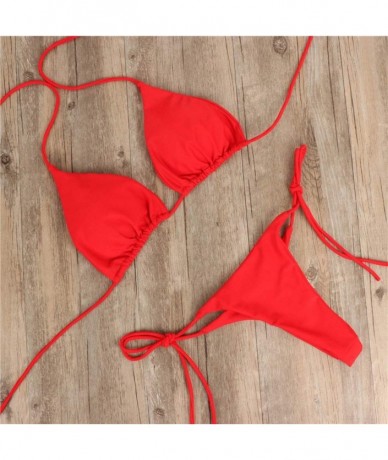 Sets Beachwear for Women Lady Bandeau Bandage Bikini Push Up Brazilian Swimsuit Bodysuits Tankini Swimwear Monokini Red - C41...