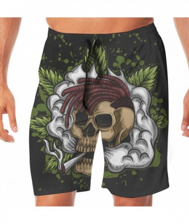 Board Shorts Casual Men Beach Shorts Swim Trunks Quick Dry Half Pants - Vintage Retro Skull Greaser Badge - Skull Smoke Canna...