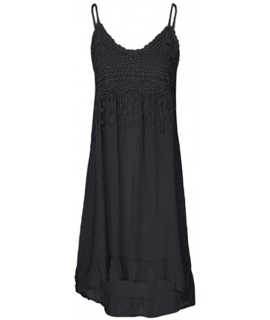 Tankinis Women's Fashion Sleeveless Summer Tassel Cotton Fashion Long Dress - Black - CP18SH7ZMZ8 $27.09