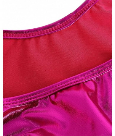 One-Pieces Women's Shiny Metallic One Piece Swimsuit Bikini Thong Swimwear Beachwear - Rose Red - CL17X6KUESI $19.77