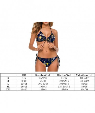 Sets Women Two Pieces Bikini Top with Triangle Bikini Bottoms Bikini Sets Sexy Suit American Flag Red Line and Blue Line - CX...