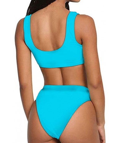 Sets Bikini Women Sexy Push Up Swimsuit High Waist Tankini 2pcs Plus Size Swimsuits - Bright Blue - CD1960TSX6L $42.71