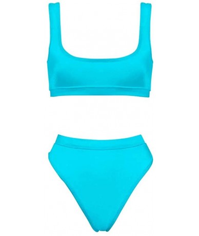 Sets Bikini Women Sexy Push Up Swimsuit High Waist Tankini 2pcs Plus Size Swimsuits - Bright Blue - CD1960TSX6L $42.71