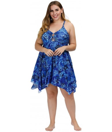 Tankinis One Piece Plus Size Swimdress Swimsuits for Women Bathing Suits - Blue - C118NE94QAG $52.04