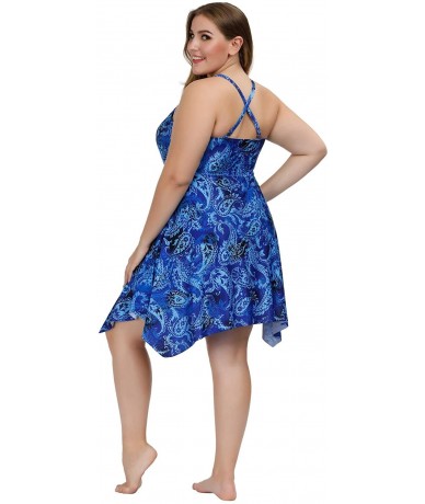 Tankinis One Piece Plus Size Swimdress Swimsuits for Women Bathing Suits - Blue - C118NE94QAG $52.04