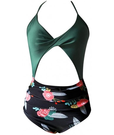 One-Pieces Women's Sexy Criss Cross High Waisted Cut Out One Piece Monokini Swimsuit - Green - CL194RI4I7D $27.26