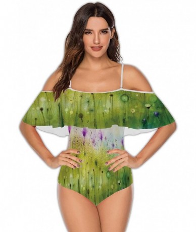 One-Pieces Marble Texture Abstract-Women One Piece RuffledUp Off Shoulder Swimwear S - Multi 27 - CT199E82AYY $78.51