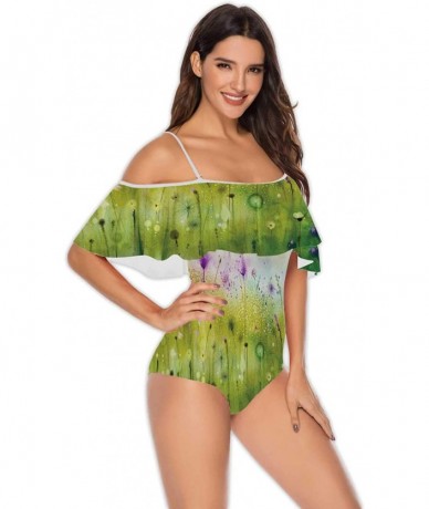 One-Pieces Marble Texture Abstract-Women One Piece RuffledUp Off Shoulder Swimwear S - Multi 27 - CT199E82AYY $78.51