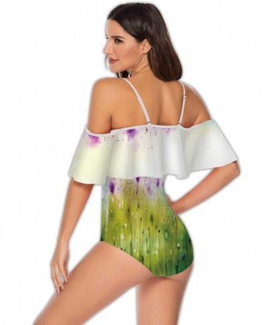 One-Pieces Marble Texture Abstract-Women One Piece RuffledUp Off Shoulder Swimwear S - Multi 27 - CT199E82AYY $78.51