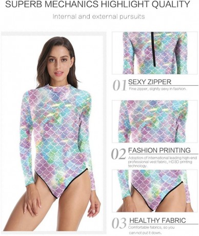 One-Pieces Womens Long Sleeve Zip UV Protection Printed Zipper Surfing One Piece Swimsuit Bathing Suit - A-scale - CC18Q8UWNZ...