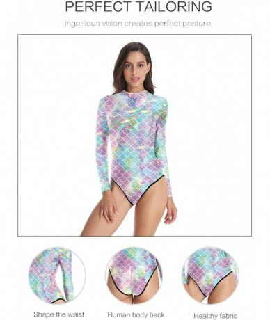 One-Pieces Womens Long Sleeve Zip UV Protection Printed Zipper Surfing One Piece Swimsuit Bathing Suit - A-scale - CC18Q8UWNZ...