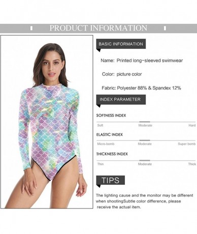 One-Pieces Womens Long Sleeve Zip UV Protection Printed Zipper Surfing One Piece Swimsuit Bathing Suit - A-scale - CC18Q8UWNZ...