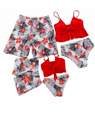 Sets Family Matching Swimwear Two Pieces Bikini Set 2020 Newest Printed Ruffles Mommy and Me Swimsuit - Red - C3194OX4K5T $18.56