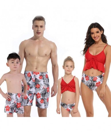 Sets Family Matching Swimwear Two Pieces Bikini Set 2020 Newest Printed Ruffles Mommy and Me Swimsuit - Red - C3194OX4K5T $18.56