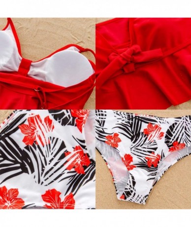 Sets Family Matching Swimwear Two Pieces Bikini Set 2020 Newest Printed Ruffles Mommy and Me Swimsuit - Red - C3194OX4K5T $18.56