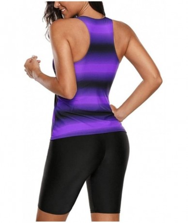 Racing Womens Racerback Color Block Print Plus Size Tankini Swimsuits with Swim Capris M-XXXXL - Purple - CI18NXTM09E $35.29