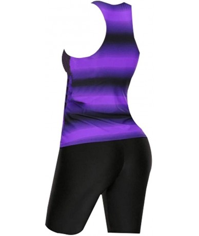 Racing Womens Racerback Color Block Print Plus Size Tankini Swimsuits with Swim Capris M-XXXXL - Purple - CI18NXTM09E $35.29