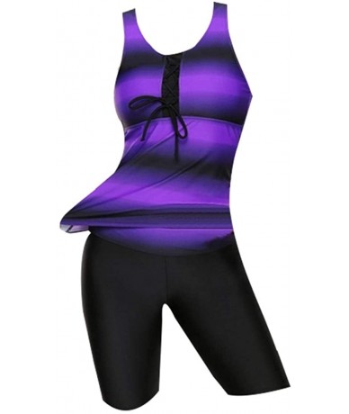 Racing Womens Racerback Color Block Print Plus Size Tankini Swimsuits with Swim Capris M-XXXXL - Purple - CI18NXTM09E $35.29