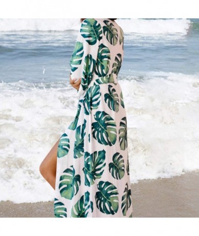 Cover-Ups Women Vacation Swimsuit Cover Up Green Tropical Leaves Open Front - C819E7SIDME $31.47