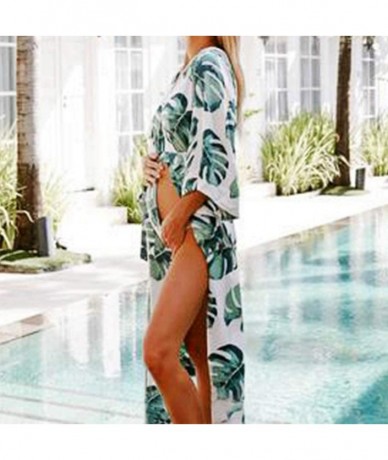 Cover-Ups Women Vacation Swimsuit Cover Up Green Tropical Leaves Open Front - C819E7SIDME $31.47