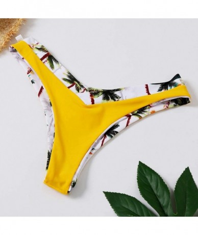 Sets Women Bikini Coconut Print Padded Swimwear Bathing Beachwear Swimming Pants - Yellow(pants) - CQ193X9X4OD $17.42