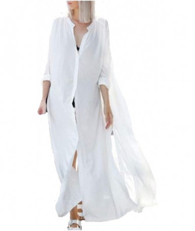 Cover-Ups Womens Bikini Cover Ups Beach Casual Dress Coverup Swimsuits Long Cardigan Button - Big Robe White 15 - CG18SNW8GS9...