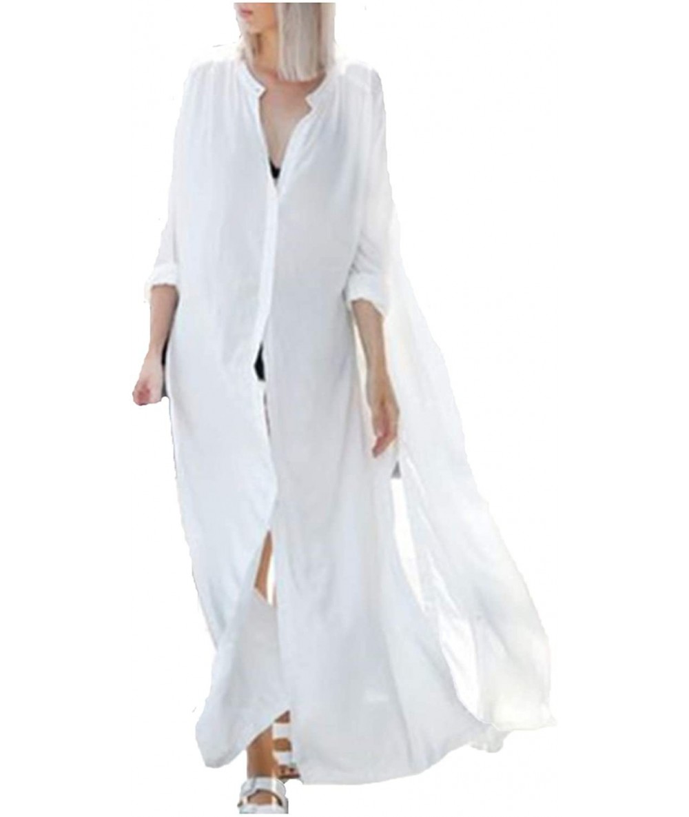 Cover-Ups Womens Bikini Cover Ups Beach Casual Dress Coverup Swimsuits Long Cardigan Button - Big Robe White 15 - CG18SNW8GS9...