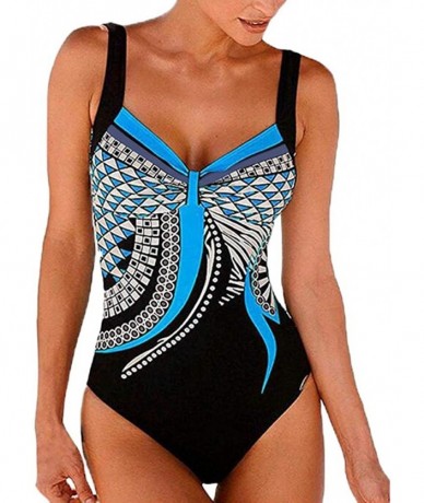 Sets 2020 Floral Triangular Geometry V Neck One-Piece Backless Swimwear - Blue_97 - CX18U5H3Q7L $31.92