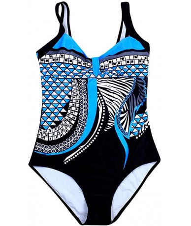 Sets 2020 Floral Triangular Geometry V Neck One-Piece Backless Swimwear - Blue_97 - CX18U5H3Q7L $31.92