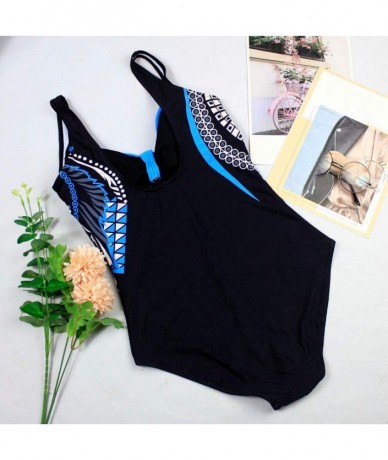 Sets 2020 Floral Triangular Geometry V Neck One-Piece Backless Swimwear - Blue_97 - CX18U5H3Q7L $31.92