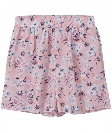 Cover-Ups Womens Casual Summer Losse Baggy Bohemia Flowy Mini Chiffon Beach Shorts - Pink - CR199AXSO8S $57.53