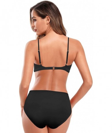 Sets Women Push up Shirred Two Piece Swimsuit High Waist Bikini Swimwear - Black - CC198OM7AYW $49.41