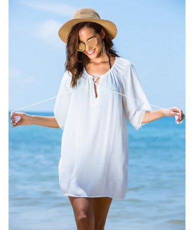 Cover-Ups Cover Ups for Swimwear Women Beach Coverups Top Chiffon Bathing Suit Beach Dress - White - CS18DMZULZW $35.90