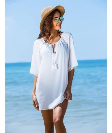 Cover-Ups Cover Ups for Swimwear Women Beach Coverups Top Chiffon Bathing Suit Beach Dress - White - CS18DMZULZW $35.90