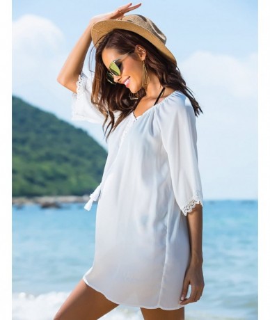 Cover-Ups Cover Ups for Swimwear Women Beach Coverups Top Chiffon Bathing Suit Beach Dress - White - CS18DMZULZW $35.90